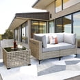 thumbnail image 1 of Vcatnet 3 Pieces Patio Outdoor Conversation Set All Weather Furniture Wicker Sofa Set with Solar Lamp Coffee Table,Gray, 1 of 7