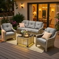 thumbnail image 1 of Vcatnet 4 Pieces Patio Outdoor Conversation Set High Back Wicker Rattan Furniture Outdoor Sectionals with Coffee Table, Dark Gray, 1 of 10