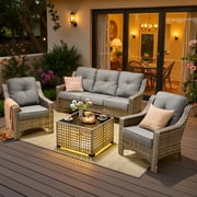 Vcatnet 4 Pieces Patio Outdoor Conversation Set High Back Wicker Rattan Furniture Outdoor Sectionals with Coffee Table, Dark Gray deal from Walmart