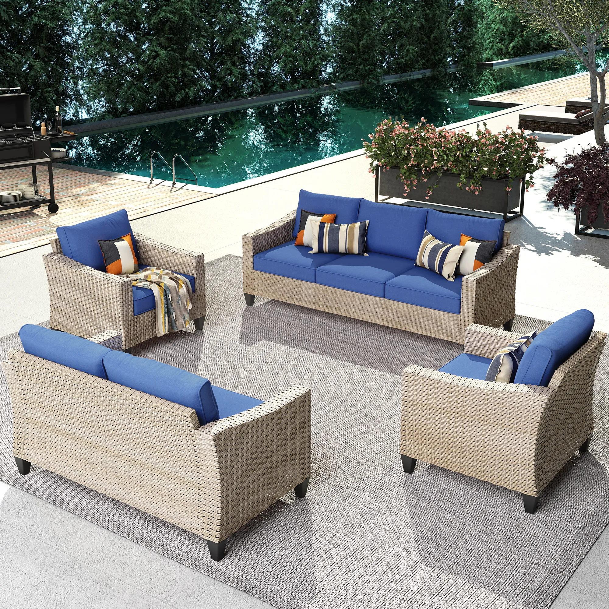 Vcatnet 4 Pieces Patio Outdoor Conversation Set Wicker Rattan Furniture ...