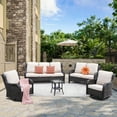 thumbnail image 1 of Vcatnet 5 Pieces Outdoor Patio Furniture All Weather Wicker Conversation Set with Swivel Rocking Chairs for Garden,Poolside,Beige, 1 of 9