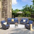thumbnail image 1 of Vcatnet 5 Pieces Outdoor Patio Furniture All Weather Wicker Conversation Set with Swivel Rocking Chairs for Garden,Poolside,Denim Blue, 1 of 8