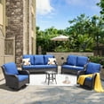 thumbnail image 1 of Vcatnet 5 Pieces Outdoor Patio Furniture All Weather Wicker Conversation Set with Swivel Rocking Chairs for Garden,Poolside,Navy Blue, 1 of 9