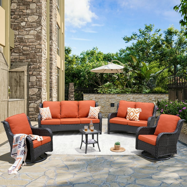 Vcatnet 5 Pieces Outdoor Patio Furniture All Weather Wicker Conversation Set with Swivel Rocking Chairs for Garden Poolside Orange Walmart