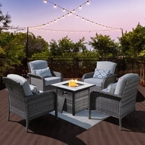 Vcatnet 5 Pieces Outdoor Patio Furniture All-weather Wicker Conversation Set with Fire Pit Table for Garden,Poolside,Gray