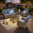thumbnail image 1 of Vcatnet 5 Pieces Patio Outdoor Furniture with Swivel Chairs Wicker Sectional Sofa High-Back Outdoor Conversation Set with Solar Lamp Coffee Table, Denim Blue, 1 of 9