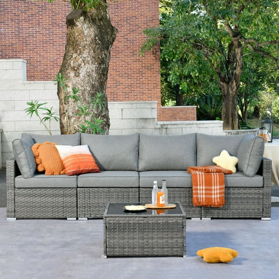 Vcatnet 5 Pieces Outdoor Patio Furniture Sectional Sofa All-weather Conversation Set with Coffee Table for Garden,Poolside,Dark gray