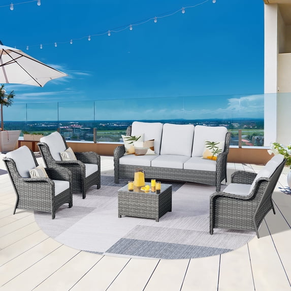 Vcatnet 5 Pieces Outdoor Patio Furniture Sectional Sofa All-weather Conversation Set with Coffee Table for Garden,Poolside,Gray