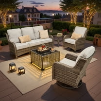 Vcatnet 5 Pieces Patio Outdoor Furniture with Swivel Chairs Wicker Sectional Sofa High-Back Outdoor Conversation Set with Solar Lamp Coffee Table, Gray