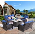 thumbnail image 1 of Vcatnet 5 Pieces Outdoor Patio Furniture Sectional Sofa All-weather Conversation Set with Fire Pit Table for Garden,Poolside,Navy blue, 1 of 9