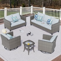 Vcatnet 5 Pieces Outdoor Patio Furniture Sectional Sofa All-weather Conversation Set with Swivel Rocking Chairs for Garden,Poolside,Gray