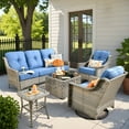 thumbnail image 1 of Vcatnet 5 Pieces Outdoor Patio Furniture All Weather Wicker High-Back Conversation Set with Rocking Swivel Chairs and Solar Lamp Coffee Table,Diamond Blue, 1 of 9
