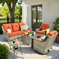 thumbnail image 1 of Vcatnet 5 Pieces Outdoor Patio Furniture All Weather Wicker High-Back Conversation Set with Rocking Swivel Chairs and Solar Lamp Coffee Table,Orange Red, 1 of 9