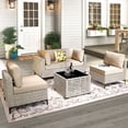 thumbnail image 1 of Vcatnet 5 Pieces Patio Outdoor Conversation Set All Weather Furniture Wicker Sofa Set with Solar Lamp Coffee Table,Beige, 1 of 7