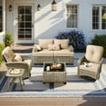 thumbnail image 1 of Vcatnet Outdoor Conversation Set, 6 Pieces Sectional Sofa, All Weather Wicker Patio Furniture Set with Swivel Rocking Chairs, Beige, 1 of 10
