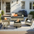 thumbnail image 1 of Vcatnet Outdoor Conversation Set, 6 Pieces Sectional Sofa, All Weather Wicker Patio Furniture Set with Swivel Rocking Chairs, Black, 1 of 10