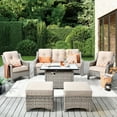 thumbnail image 1 of Vcatnet 6 Pieces Outdoor Patio Furniture All Weather Wicker High-Back Conversation Set with Fire Pit Table and Ottoman,Beige, 1 of 9