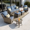 thumbnail image 1 of Vcatnet 6 Pieces Outdoor Patio Furniture Wicker High-Back Conversation Set with Swivel Rocking Chairs and Ottoman, Denim Blue, 1 of 10