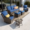 thumbnail image 1 of Vcatnet 6 Pieces Outdoor Patio Furniture Wicker High-Back Conversation Set with Swivel Rocking Chairs and Ottoman, Navy Blue, 1 of 10