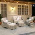 thumbnail image 1 of Vcatnet 6 Pieces Outdoor Patio Furniture Sectioal Sofa with Swivel Rocking Chairs Wicker High-Back Conversation Set with Side Table and Ottoman, Beige, 1 of 10
