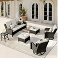 thumbnail image 1 of Vcatnet 6 Pieces Outdoor Patio Furniture Sectional Sofa All-weather Conversation Set with Swivel Rocking Chairs and Coffee Table for Garden,Poolside,Beige, 1 of 8