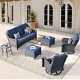 thumbnail image 1 of Vcatnet 6 Pieces Outdoor Patio Furniture Sectional Sofa All-weather Conversation Set with Swivel Rocking Chairs and Coffee Table for Garden,Poolside,Denim blue, 1 of 8