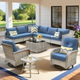 thumbnail image 1 of Vcatnet Outdoor Furniture 10 Pieces Patio Conversation Set All-Weather Rattan Wicker Outdoor Sectionals with Swivel Rocking Chair and Solar-Powered Coffee Table Denim Blue, 1 of 11