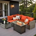 thumbnail image 1 of Vcatnet 6 Pieces Outdoor Patio Furniture with Fire Pit, Wicker Outdoor Conversation Set, Outdoor Sectional with Coffee Table, Orange Red, 1 of 10
