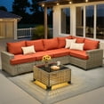 thumbnail image 1 of Vcatnet 6 Pieces Outdoor Patio Furniture Sectional Sofa PE Rattan Wicker Conversation Set with Solar Powered Coffee Table Orange Red, 1 of 8
