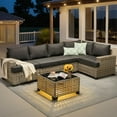 thumbnail image 1 of Vcatnet 6 Pieces Outdoor Patio Furniture Sectional Sofa PE Rattan Wicker Conversation Set with Solar Powered Coffee Table Black, 1 of 8