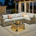 thumbnail image 1 of Vcatnet 6 Pieces Outdoor Patio Furniture Sectional Sofa PE Rattan Wicker Conversation Set with Solar Powered Coffee Table Gray, 1 of 8