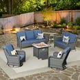 thumbnail image 1 of Vcatnet 6 Pieces Outdoor Patio Furniture Sectional Sofa All Weather Wicker Conversation Set with Swivel Rocking Chairs and Fire Pit for Garden, Poolside, Denim Blue, 1 of 9