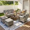 thumbnail image 1 of Vcatnet 6 Pieces Outdoor Patio Furniture Sets High Back All-Weather Wicker Patio Conversation Set with Ottomans & Solar Light Coffee Table, Dark Gray, 1 of 10