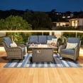 thumbnail image 1 of Vcatnet Outdoor Patio Furniture with Fire Pit 5 Pieces Sectioal Sofa All Weather Wicker High-Back Conversation Set with Swivel Glider Rockers for Porch, Deck, Denim Blue, 1 of 9