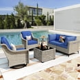 thumbnail image 1 of Vcatnet 6 Pieces Patio Outdoor Conversation Set All Weather Wicker Furniture Swivel Rocking Chairs Sofa Set with Solar Lamp Coffee Table,Navy Blue, 1 of 8