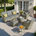 thumbnail image 1 of Vcatnet 6 Pieces Patio Outdoor Conversation Set with Swivel Rocker Chairs Wicker High-Back Furniture with Side Table and Ottoman, Dark Gray, 1 of 9