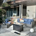 thumbnail image 1 of Vcatnet 6 Pieces Outdoor Patio Furniture, Sectional Sofa with Fire Pit Table, All Weather Wicker Conversation Set with Coffee Table, Denim Blue, 1 of 9