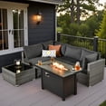 thumbnail image 1 of Vcatnet 6 Pieces Outdoor Patio Furniture with Fire Pit, Wicker Outdoor Conversation Set, Outdoor Sectional with Coffee Table, Black, 1 of 10
