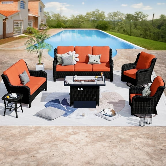 Vcatnet 6 Steel All-weather Outdoor Conversation Sets with Sofas and Chairs, Brown/Orange