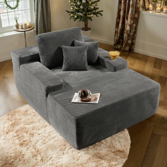 Vcatnet 67"x48" Chaise Lounge Chair Indoor Oversized Lounge Couch Upholstered Corduroy Sofa Bed for Living Room, Gray