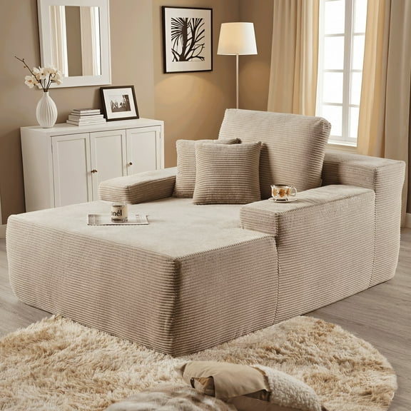 Vcatnet 67"x48" Chaise Lounge Chair Indoor Oversized Lounge Couch Upholstered Corduroy Sofa Bed for Living Room and Bedroom, Camel