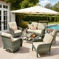 thumbnail image 1 of Vcatnet 7 Pieces Outdoor Conversation Set High Back Sectional All Weather Wicker Patio Furniture with Swivel Glider Chairs & Coffee Table, Beige, 1 of 10