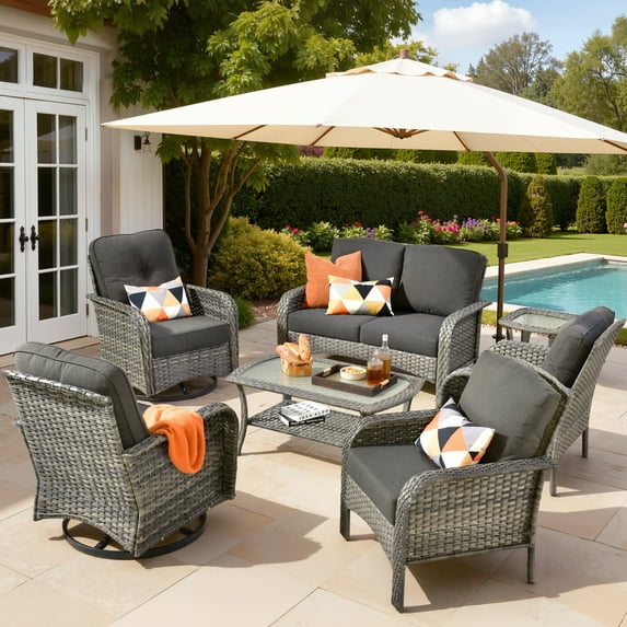 Vcatnet 7 Pieces Outdoor Conversation Set High Back Sectional All Weather Wicker Patio Furniture with Swivel Glider Chairs & Coffee Table, Black