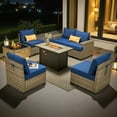 thumbnail image 1 of Vcatnet Outdoor Patio Furniture with Fire Pit, 7 Pieces Sectional Sofa, All Weather Wicker Conversation Set with Coffee Table Navy Blue, 1 of 10