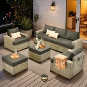 Vcatnet 7 Pieces Outdoor Patio Furniture Sectional Sofa Wicker Conversation Set with Ottomans Black