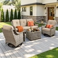 thumbnail image 1 of Vcatnet 5 Pieces Outdoor Patio Furniture Set High-Back Wicker Rattan Conversation Set Outdoor Sectional with Swivel Chairs and Coffee Table, Beige, 1 of 11
