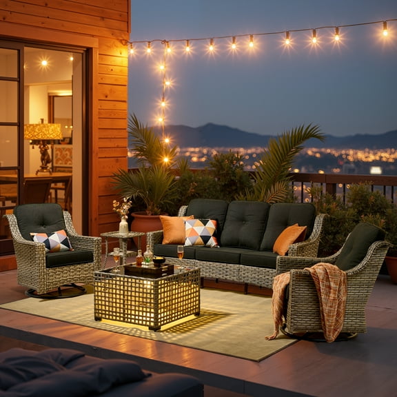 Vcatnet 5 Pieces Outdoor Patio Furniture Set High-Back Wicker Rattan Conversation Set Outdoor Sectional with Swivel Chairs and Coffee Table, Black