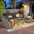 thumbnail image 1 of Vcatnet 5 Pieces Outdoor Patio Furniture Set High-Back Wicker Rattan Conversation Set Outdoor Sectional with Swivel Chairs and Coffee Table, Black, 1 of 10