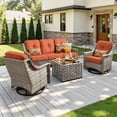 thumbnail image 1 of Vcatnet 5 Pieces Outdoor Patio Furniture Set High-Back Wicker Rattan Conversation Set Outdoor Sectional with Swivel Chairs and Coffee Table, Coarse Orange Red, 1 of 11