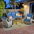 thumbnail image 1 of Vcatnet 5 Pieces Outdoor Patio Furniture Set High-Back Wicker Rattan Conversation Set Outdoor Sectional with Swivel Chairs and Coffee Table, Denim Blue, 1 of 10